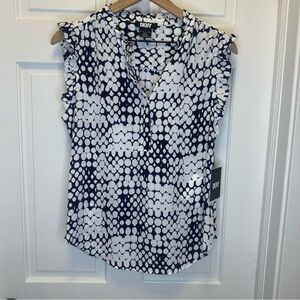 DKNY Women's Blue and‎ White Polka Dot Top